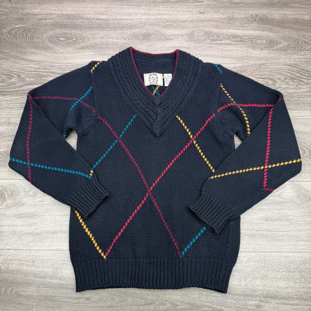 Vintage Cricket Sweater Mens Small Navy Sears Roebuck Knit Pullover Festive